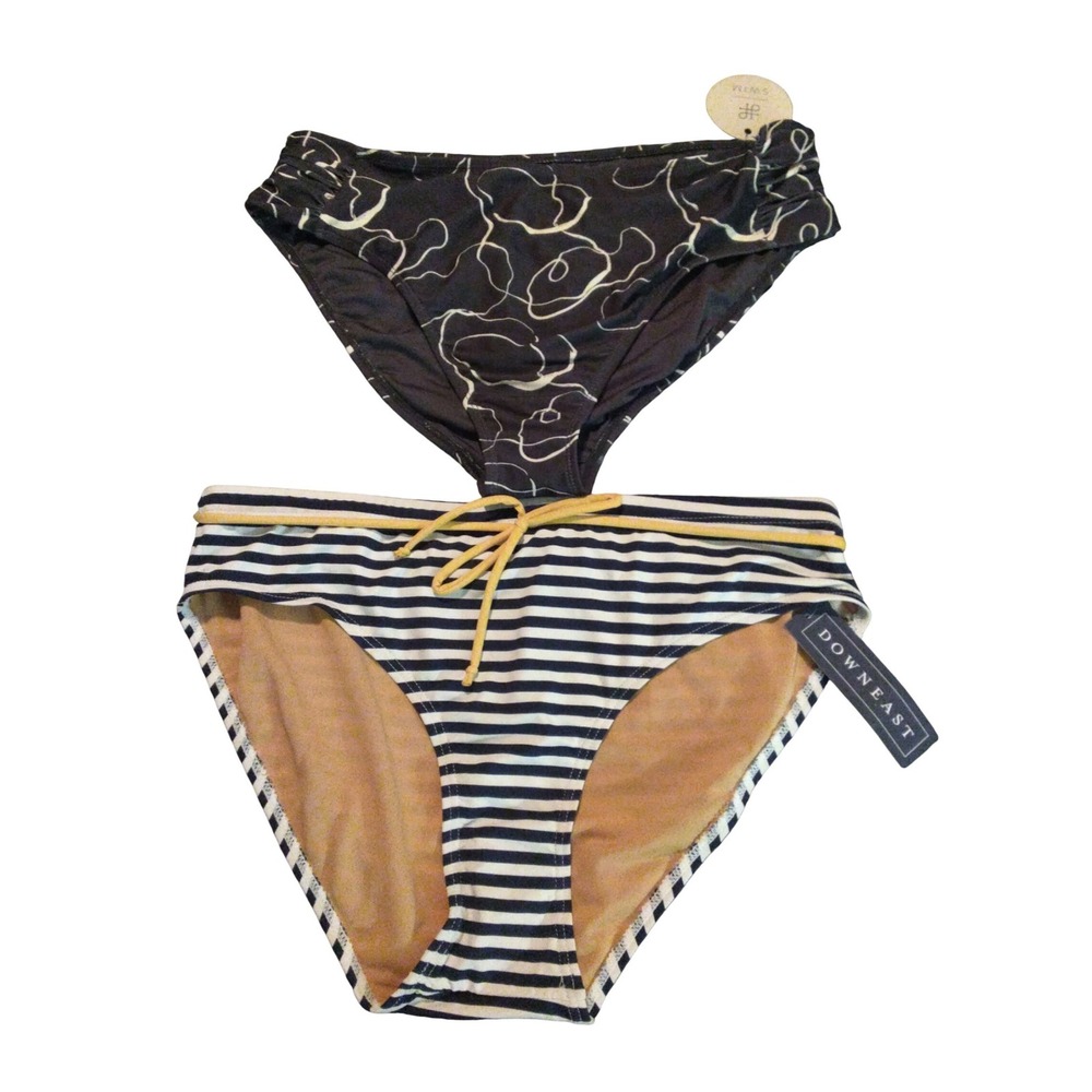 DownEast Swim Womens Bikini Bottoms Lot of 2 Abstract Swirl‎ Striped-L